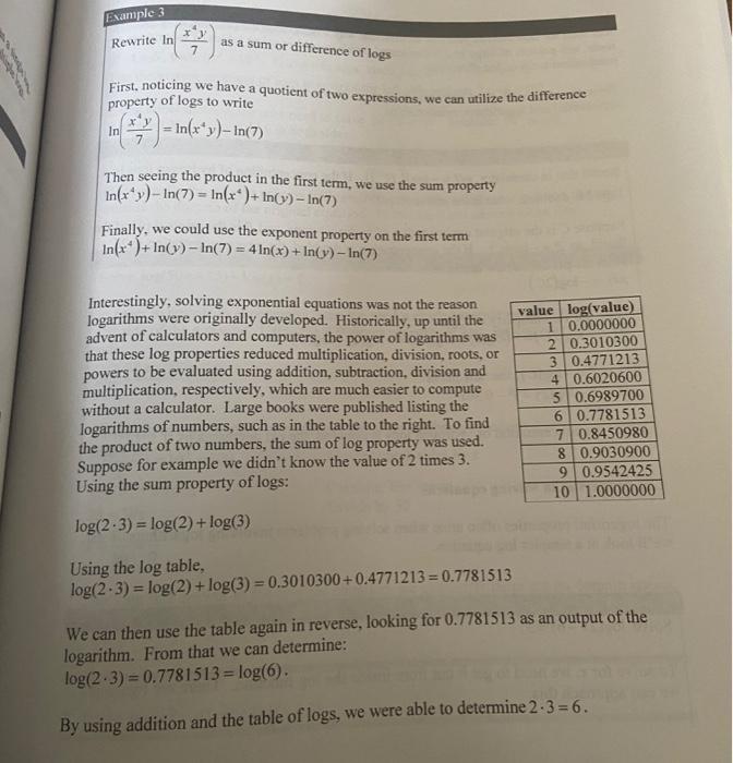Solved Example 3 shows how to expand a logarithm into sum | Chegg.com