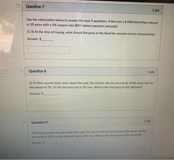 Solved Question 7 1 pts Use the information below to answer | Chegg.com