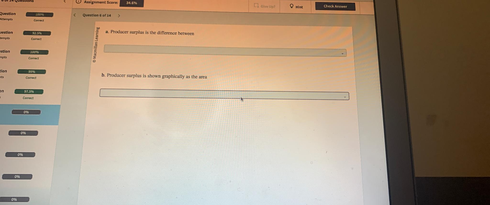 Solved b. ﻿Producer surplus is shown graphically as the area