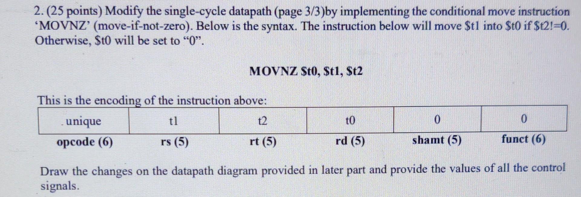 2. (25 points) Modify the singlecycle datapath (page