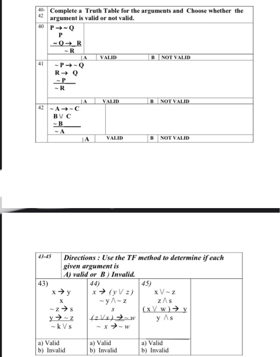 Solved 42 40- Complete a Truth Table for the arguments and | Chegg.com