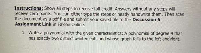 Solved Instructions: Show all steps to receive full credit. | Chegg.com