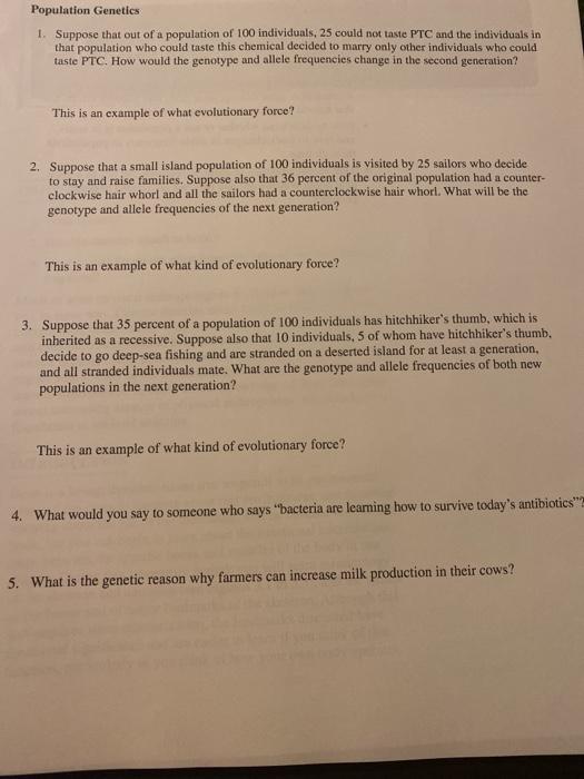 Solved Population Genetics 1. Suppose that out of a | Chegg.com