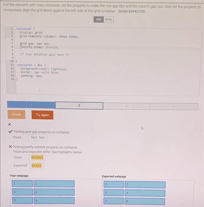 Solved For The Element With Class Container Set The Chegg