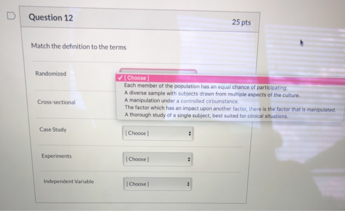 Solved Question 12 25 pts Match the definition to the terms | Chegg.com