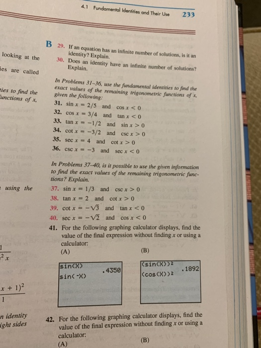 Solved 4.1 Fundamental Identities and Their Use 233 B | Chegg.com
