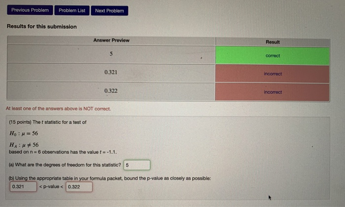 Solved Previous Problem Probler List Next Problem Results | Chegg.com
