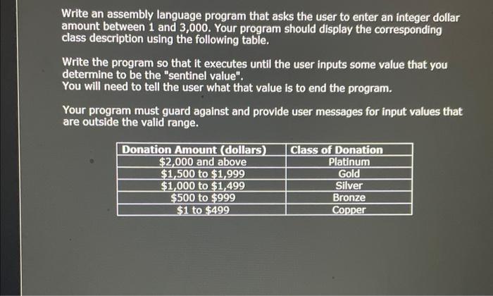 Solved Write an assembly language program that asks the user | Chegg.com