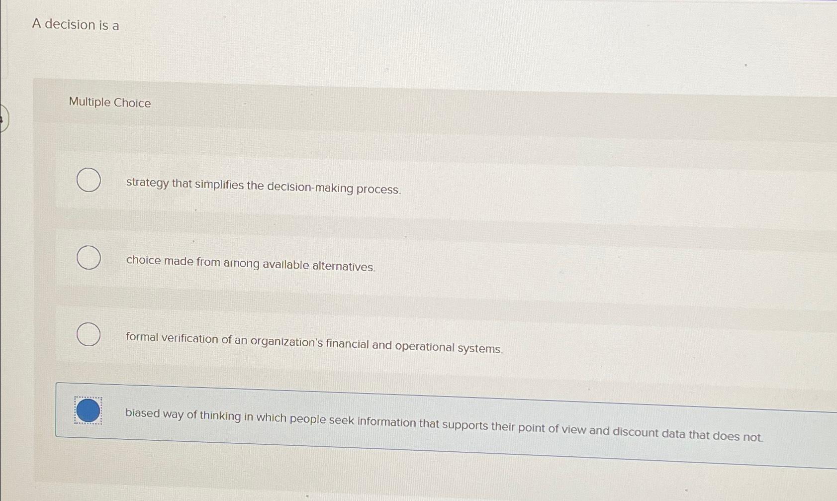 multiple choice questions on decision making and problem solving