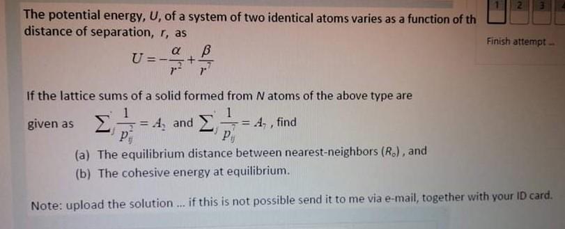 Solved m The potential energy, U, of a system of two | Chegg.com