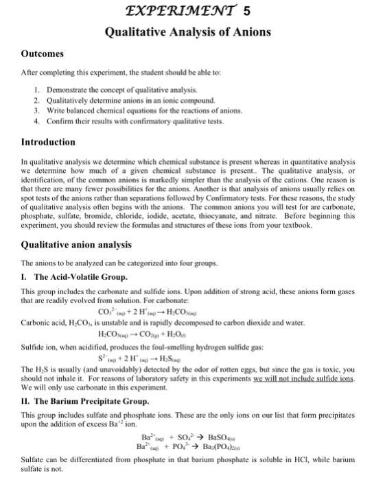 qualitative analysis of anions experiment