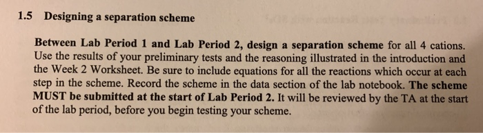 Solved 1.5 Designing a separation scheme Between Lab Period | Chegg.com