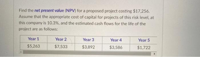 Solved Find the net present value (NPV) for a proposed | Chegg.com