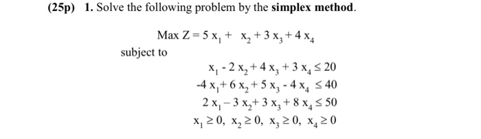 Solved (25p) 1. Solve the following problem by the simplex | Chegg.com