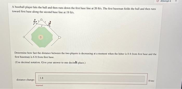 Solved A baseball player hits the ball and then runs down | Chegg.com