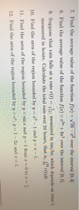 Solved 7 Find The Average Value Of The Function F X V Chegg Com