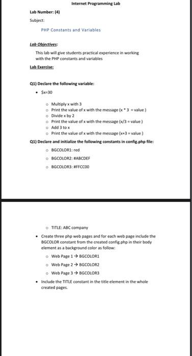 Solved Internet Programming Lab Lab Number: (4) Subject: PHP | Chegg.com