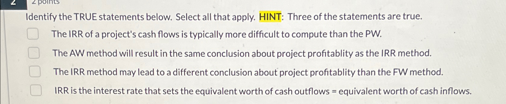 Solved Identify the TRUE statements below. Select all that | Chegg.com
