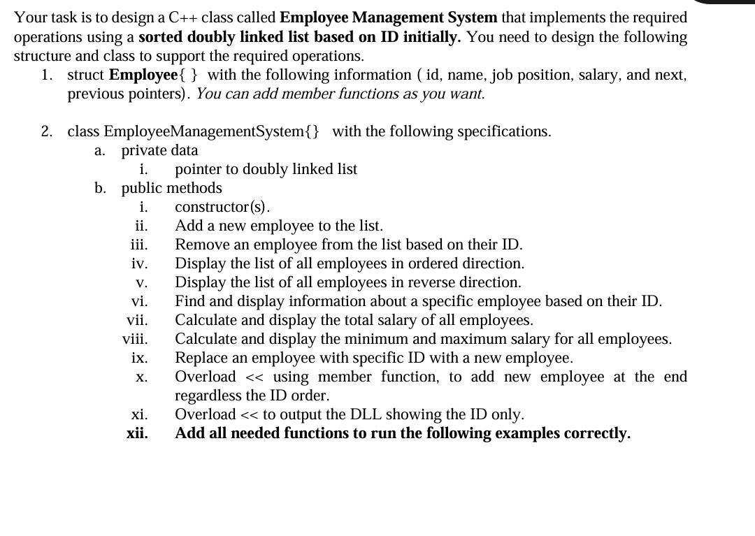 Solved Your task is to design a C++ class called Employee | Chegg.com