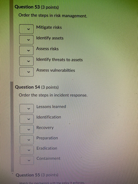 Solved Question 53 (3 points) Order the steps in risk | Chegg.com