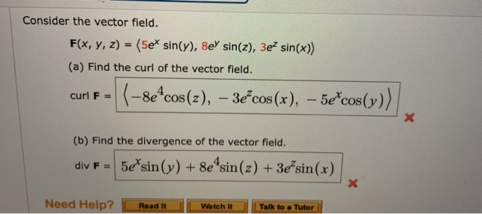 Solved Consider The Vector Field F X Y Z 5ex Sin Y