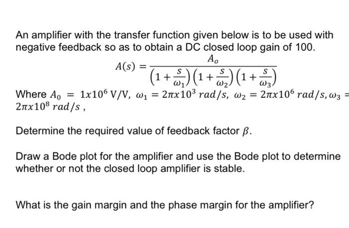Solved An amplifier with the transfer function given below | Chegg.com