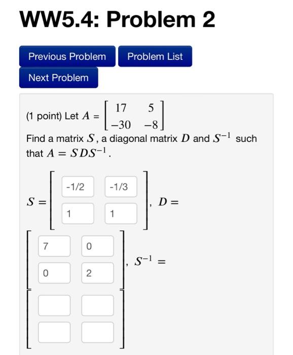 Solved WW5.4: Problem 1 Previous Problem Problem List Next | Chegg.com