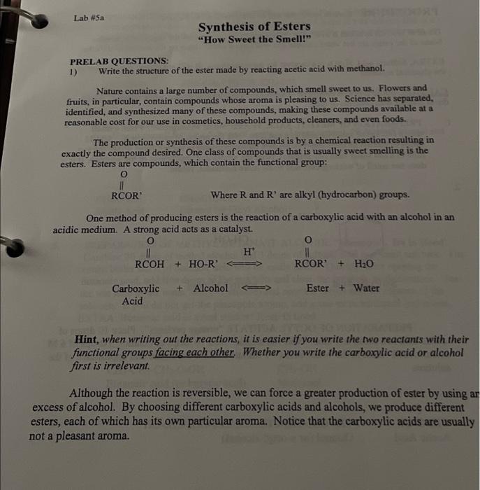 Solved Lab #5a PRELAB QUESTIONS: 1) Write the structure of | Chegg.com