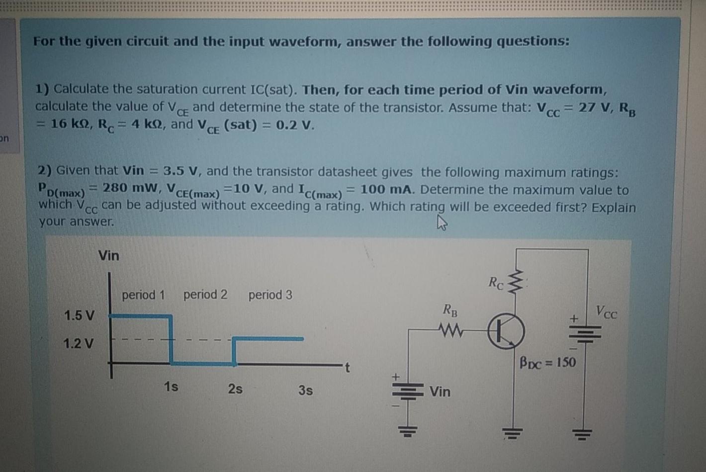 Solved For the given circuit and the input waveform, answer | Chegg.com