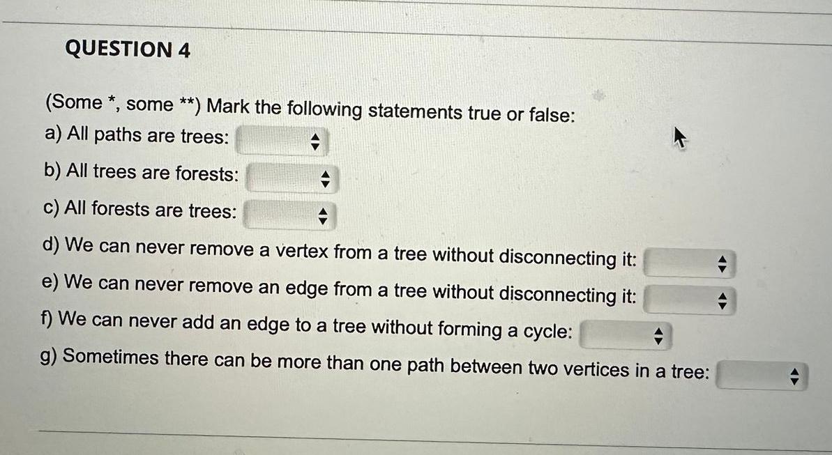 Solved (Some *, Some **) Mark The Following Statements True | Chegg.com