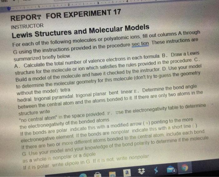 Solved 2 REPORT FOR EXPERIMENT 17 INSTRUCTOR Lewis | Chegg.com