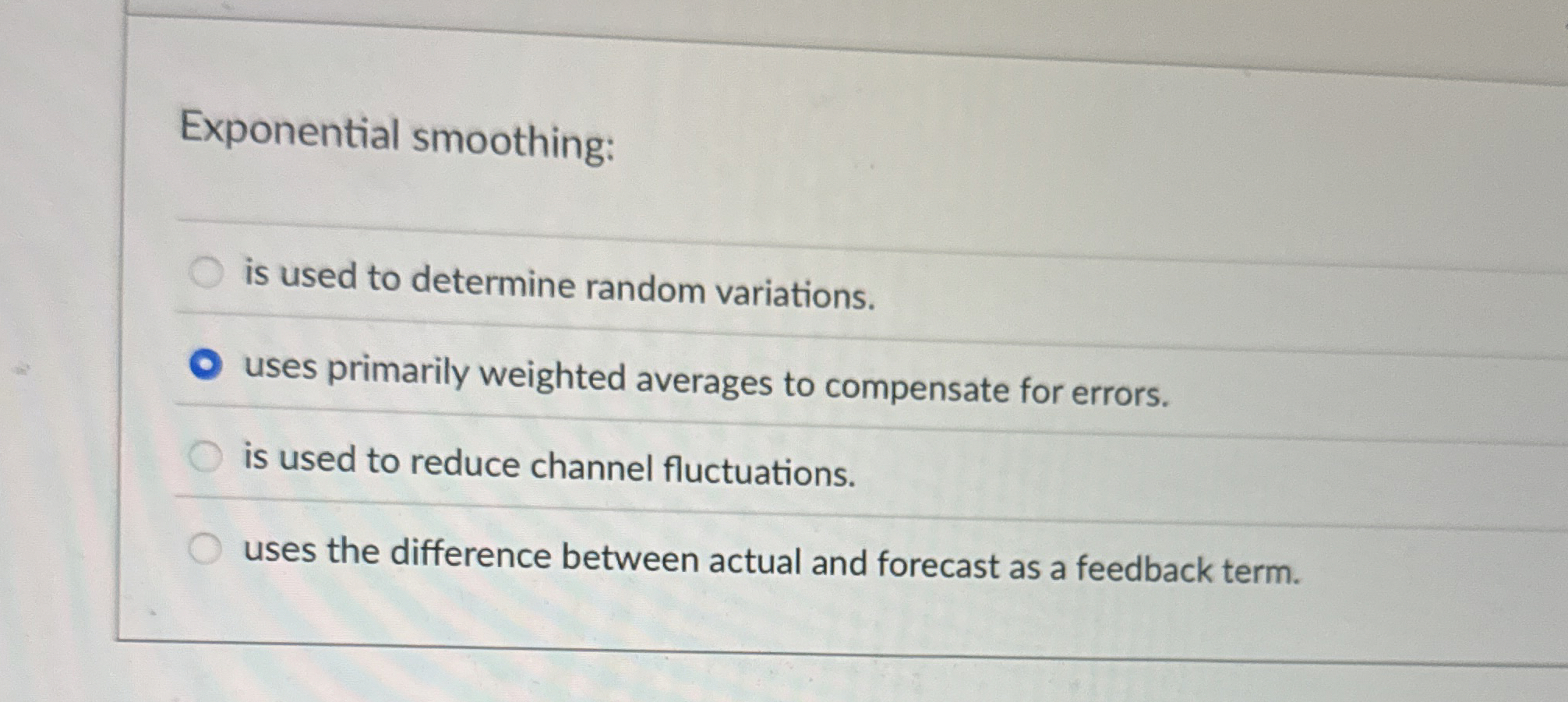 Solved Exponential smoothing:is used to determine random | Chegg.com