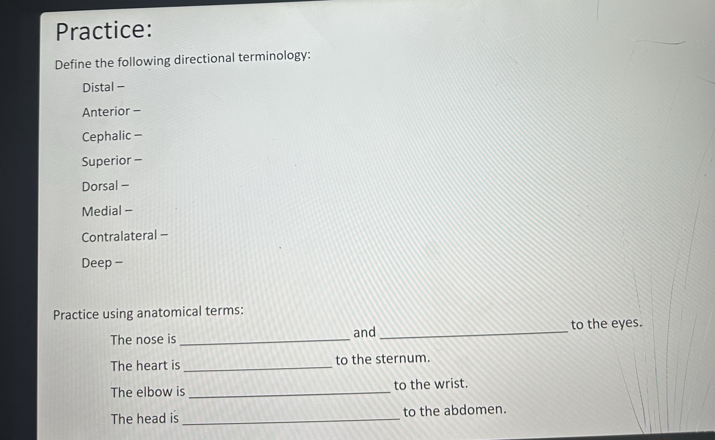 Solved Practice:Define the following directional | Chegg.com