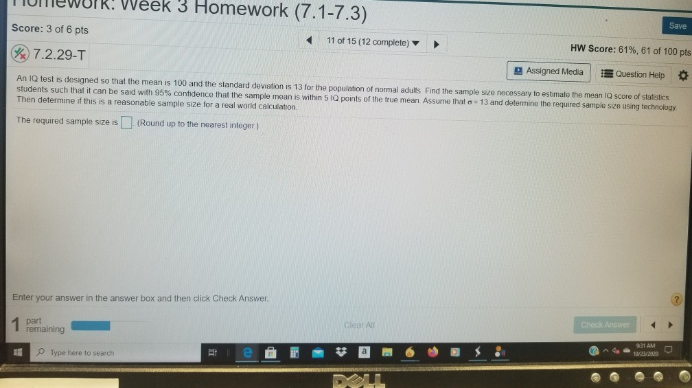 Solved Week 3 Homework (7.1-7.3) Score: 3 of 6 pts Save 11 | Chegg.com