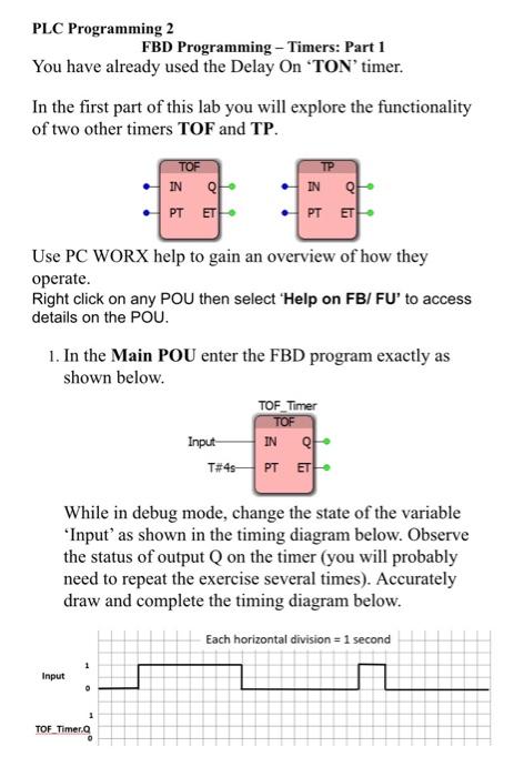 Solved PLC Programming 2 FBD Programming Timers Part 1 Chegg