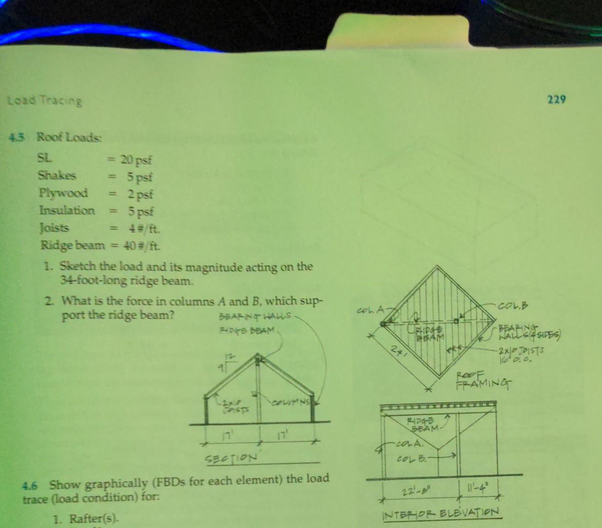 Solved Load Tracing 229 43 Roof Loads Sl 20 Psf Shakes 5 Psf