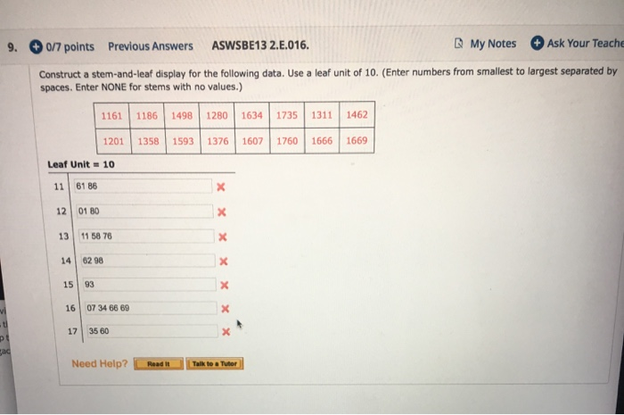 Solved 9. 0 7 points Previous Answers ASWSBE13 2.E.016. My Chegg