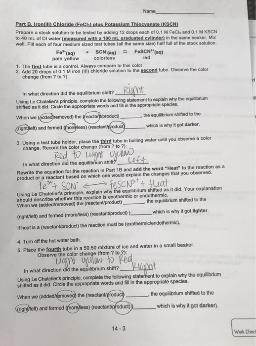 Solved Name Part B. Iron(III) Chloride (FeCl) plus Potassium | Chegg.com