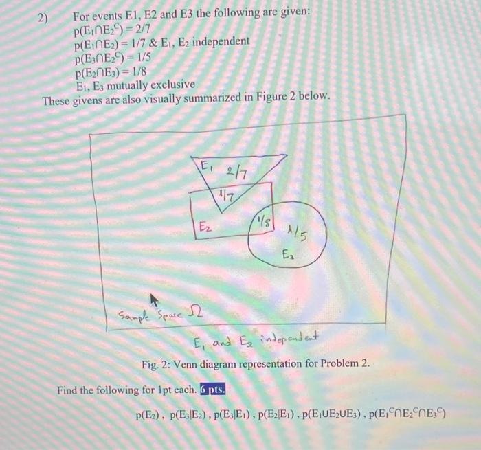 Solved 2) For events E1, E2 and E3 the following are given: | Chegg.com