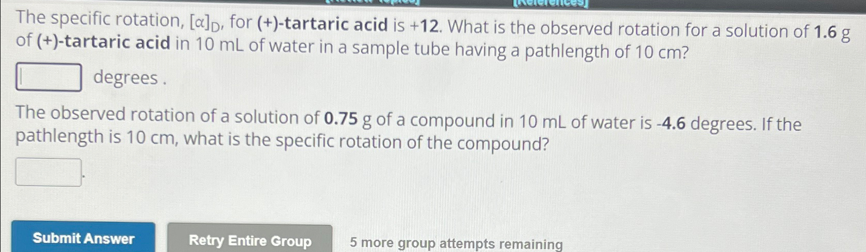 Solved The specific rotation, [α]D, ﻿for (+)-tartaric acid | Chegg.com
