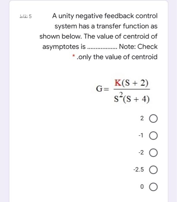 Solved 5 نقاط A unity negative feedback control system has a | Chegg.com