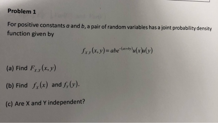 Solved Problem 1 For Positive Constants A And B, A Pair Of | Chegg.com