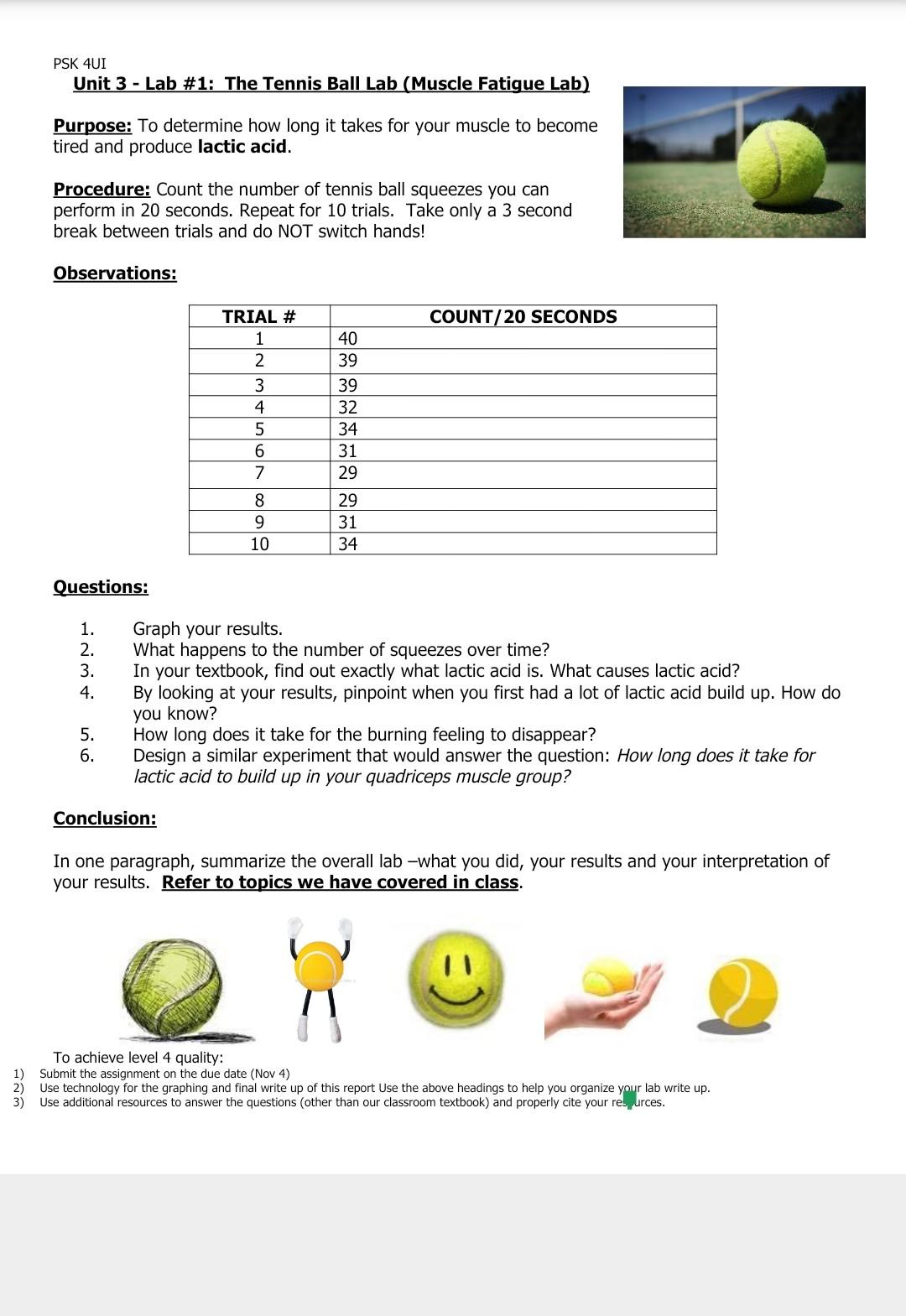 Solved PSK 4UI Unit 3 Lab 1 The Tennis Ball Lab (Muscle