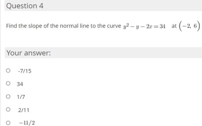 Solved Find the slope of the normal line to the curve | Chegg.com