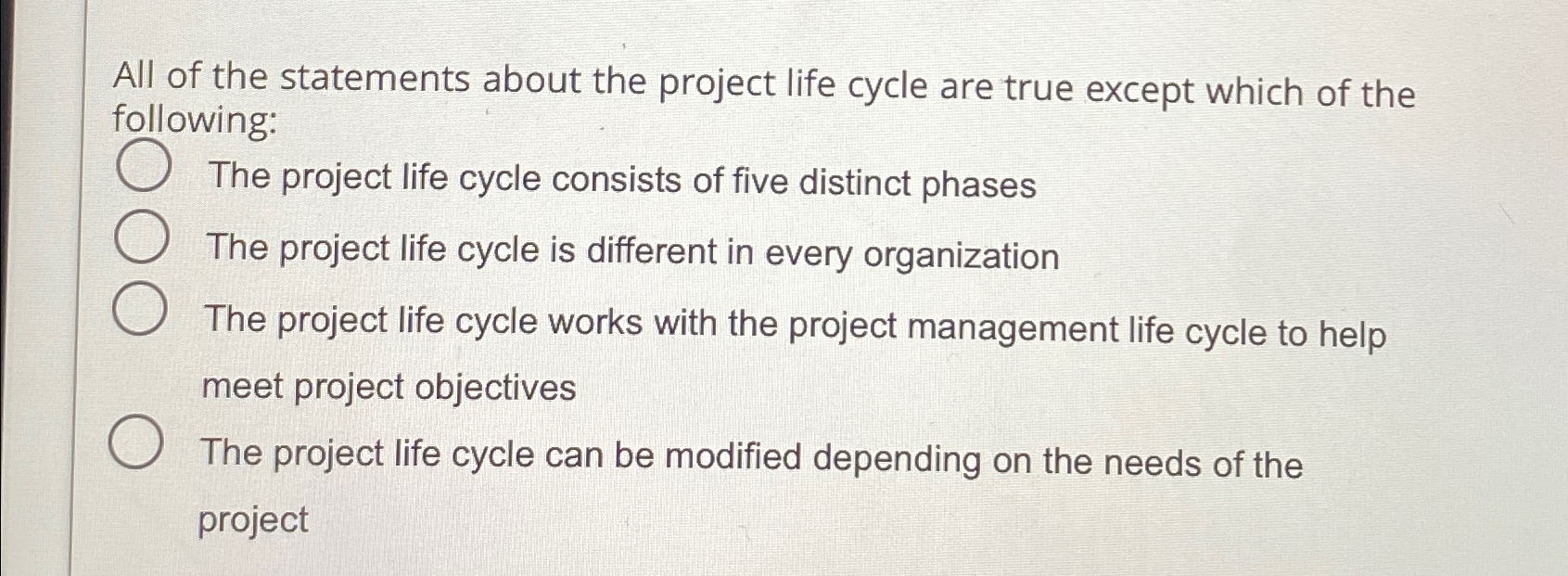 Solved All Of The Statements About The Project Life Cycle | Chegg.com