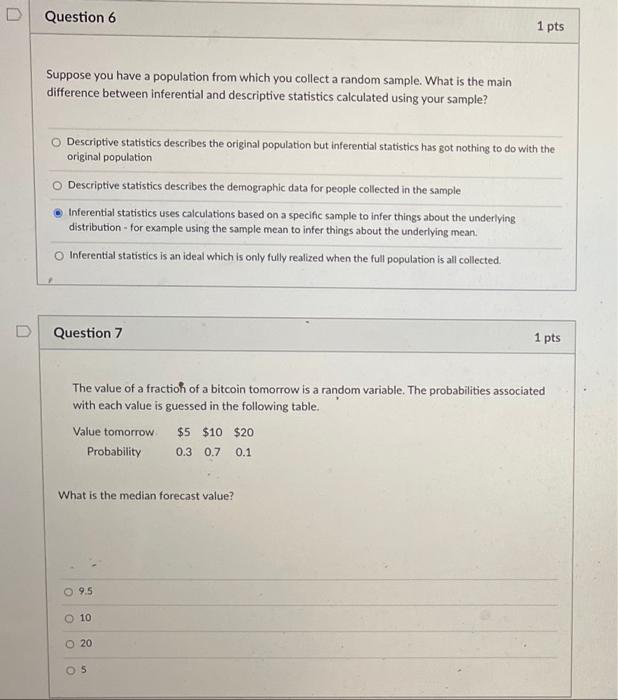 Solved D Question 6 1 pts Suppose you have a population from | Chegg.com