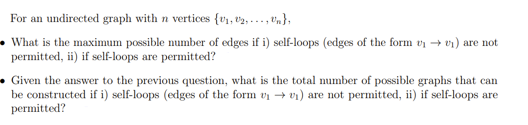 Solved For an undirected graph with n vertices {V₁, V2,...,` | Chegg.com
