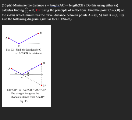 Solved Question4.Minimize the distance s= length(AC) + | Chegg.com