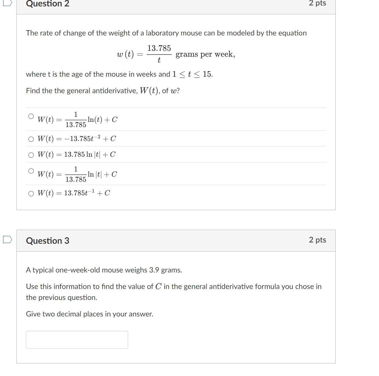 Solved Question 2The rate of change of the weight of a