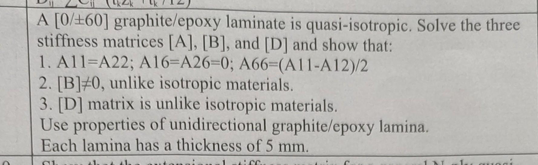 Solved A [0/±60] graphite/epoxy laminate is quasi-isotropic. | Chegg.com